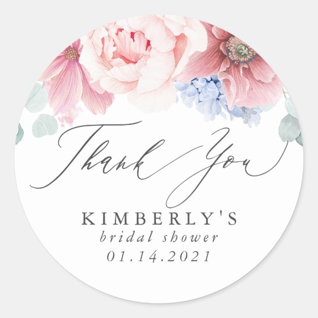 Adesivo Dusty Rosa e Dusty Blue Floral Obrigado (Frente)