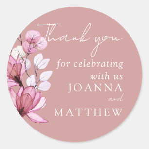 Adesivo Dusty Rosa Floral Weding Favor Obrigado