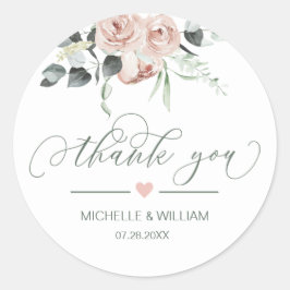 Adesivo Dusty Rosa Greenery Casamento Floral Obrigado