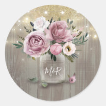 Dusty Rosa Rustic Country Floral Mason Jar