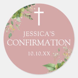 Adesivo Dusty Rosa verde-rosa Confirmação Floral Favor
