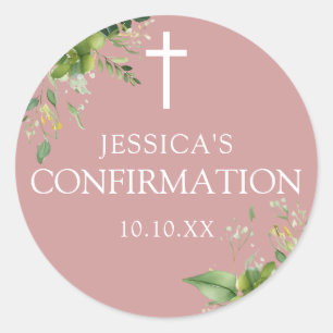 Adesivo Dusty Rosa verde-rosa Confirmação Floral Favor