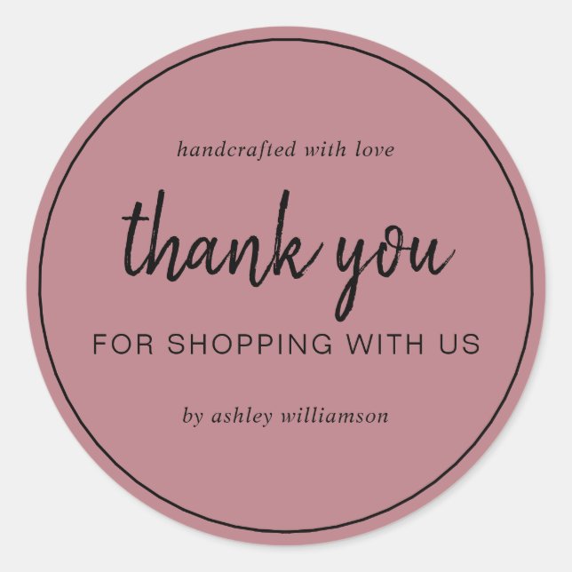 Adesivo Dusty Rose Chic Script Obrigada por Comprar (Frente)