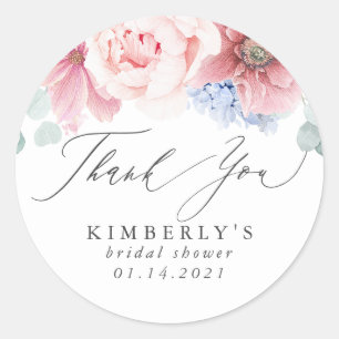 Adesivo Dusty Rose e Dusty Blue Floral Agradecimento