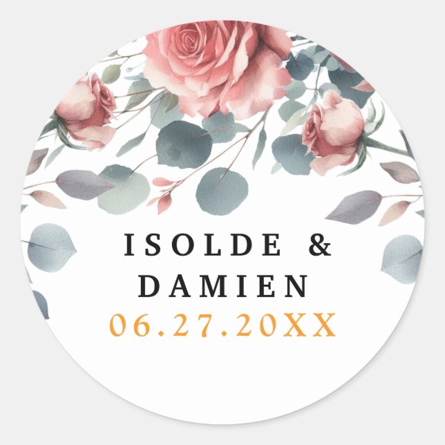 Adesivo Dusty Rose ElegantPink Mauve Greenery Floral Gold  (Frente)