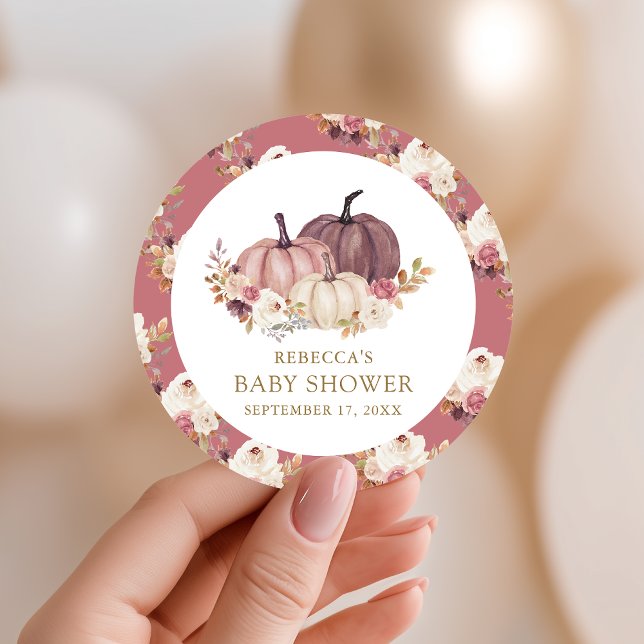 Adesivo Dusty Rose Rosa Floral Abóbora Chá de Bebê (Criador carregado)