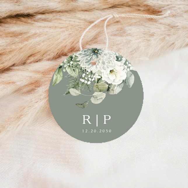 Adesivo Dusty Sage Green Wedding Classker Round Sticker (Criador carregado)