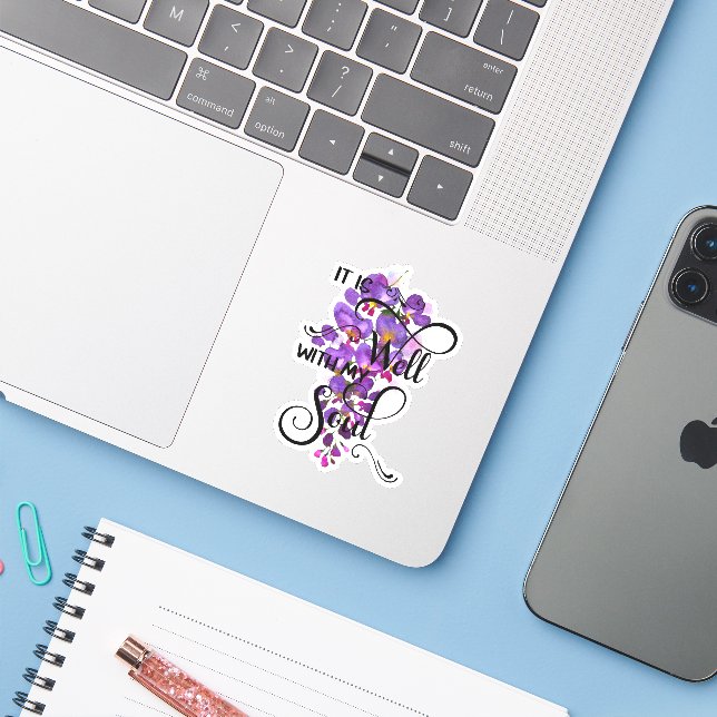 Adesivo É bem glicínia roxa (Notebook com iPhone)