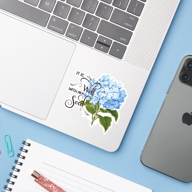 Adesivo É bem hortênsia azul (Notebook com iPhone)