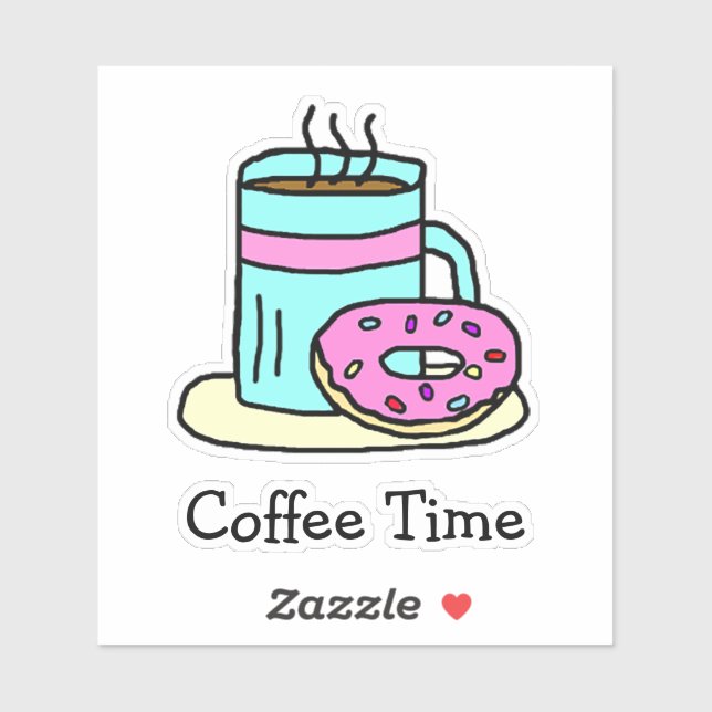 Adesivo É Hora do Café, Caneca de Café e Donut (Folha)