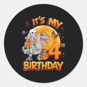 Adesivo É Meu 4º Aniversário Esqueleto de Dinossauro Múmia