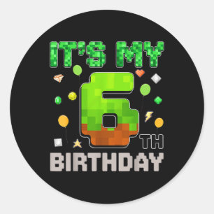 Adesivo É meu 6º aniversário Menino Jogos Pixel Gamer Pa