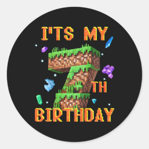 Adesivo É meu 7º aniversário festa de gamer pixel menino C