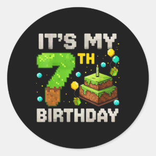 Adesivo É meu 7º aniversário, garoto gamer pixel aniversar