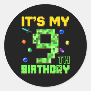 Adesivo É Meu 9º Aniversário Menino de 9 Anos Gamer Pixel 