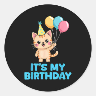 Adesivo É Meu Aniversário Gato Kawaii