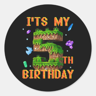 Adesivo É o meu 5º aniversário Festa de Gamer Pixel Menino