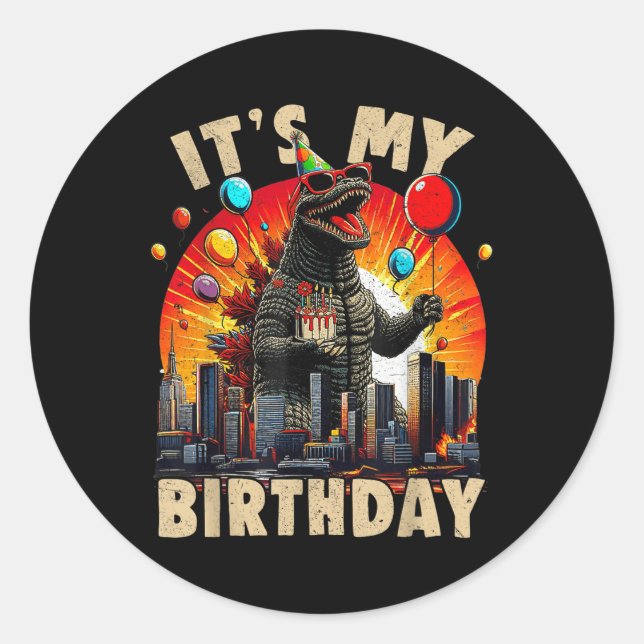 Adesivo É o meu aniversário, Festa de aniversário Kaiju, m (Frente)
