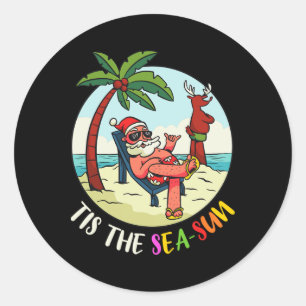 Adesivo É o Natal de Verão Divertido do Sol do Mar na Prai