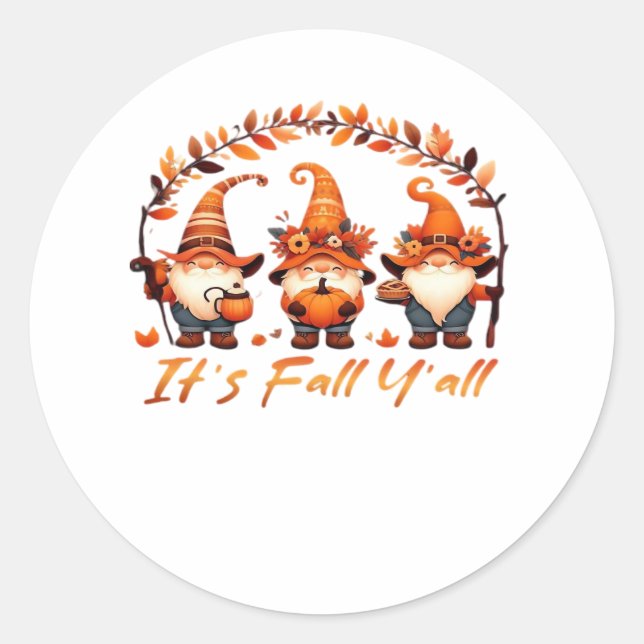Adesivo É "Pumpkin Gnomo Autumn Tree Funny Fa" (Frente)