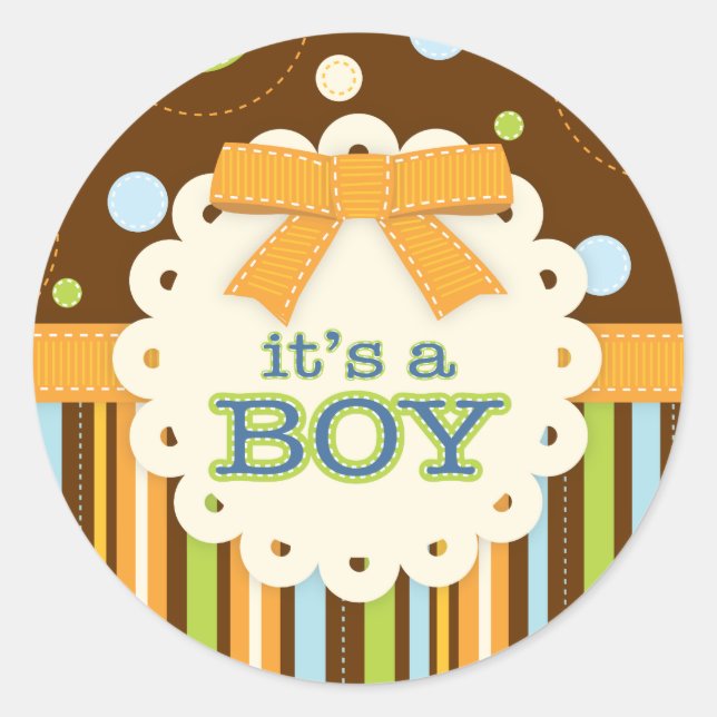 Adesivo É um Arco-menino, azul-castanho em Stitches, bebê (Frente)