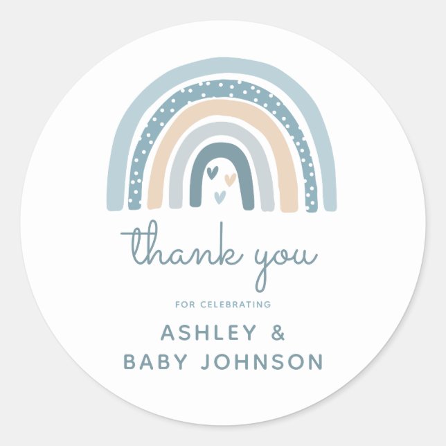 Adesivo É um Chá de fraldas "Boy Boho Rainbow" Obrigado (Frente)