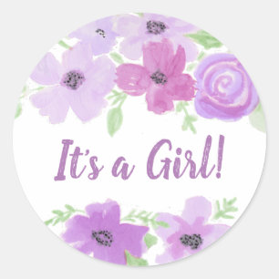 Adesivo É um Chá de fraldas de Floral Purple de Garota, 