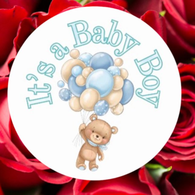 Adesivo É um Chá de fraldas do Urso (Celebrate your baby boy with our adorable bear baby shower sticker.)