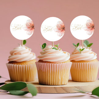 Adesivo É um Chá de fraldas Dourado Floral Moderno Rosa