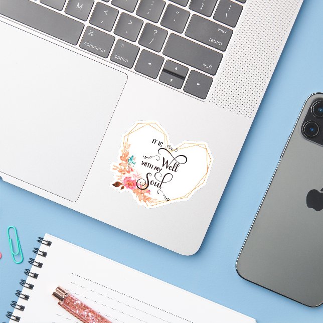 Adesivo É um coração floral rosa bem (Notebook com iPhone)