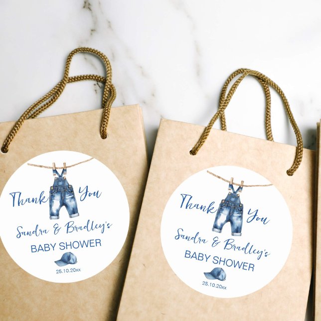 Adesivo É um favor de chá de fraldas jeans azul de menino (It's a boy baby shower thank you favor gift stickers blue jeans boy baby shower favor stickers)