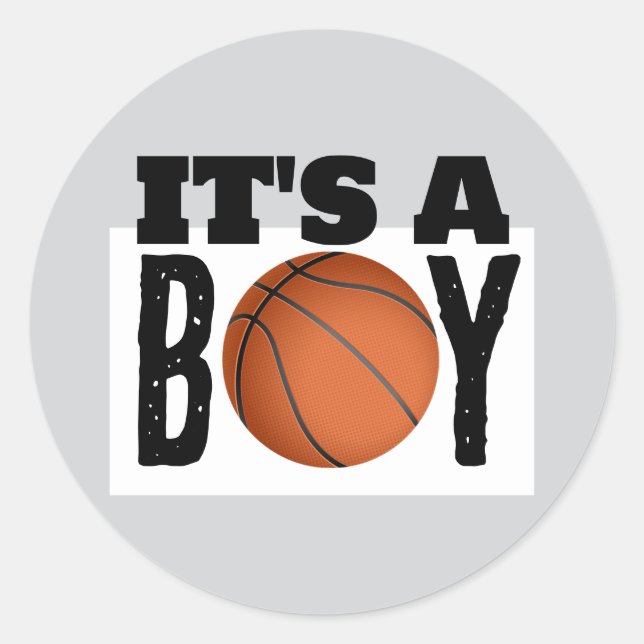 Adesivo É um Menino Chá de Bebê de Basquete Cinza (Frente)