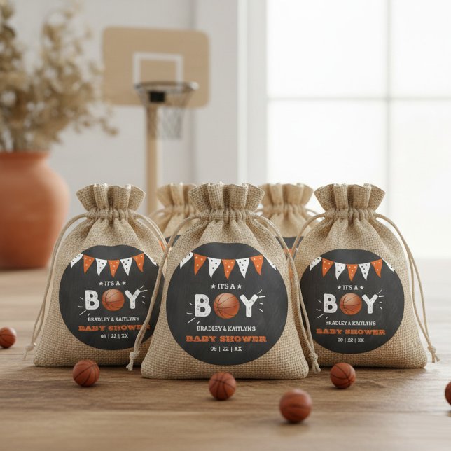 Adesivo É um menino! Chá de fraldas de Basquete Themed Co- (Criador carregado)