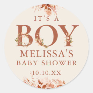 Adesivo É um Menino Floral Rústico Outono Bebê Shower