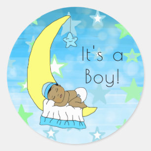 Adesivo É um menino, um menino na lua e estrelas.