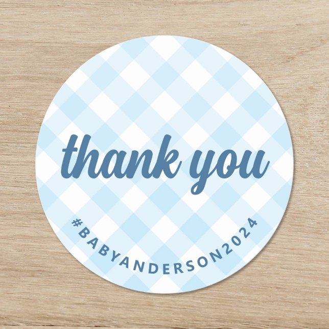 Adesivo É um rapaz Obrigado Chá de fraldas Gingham (Criador carregado)