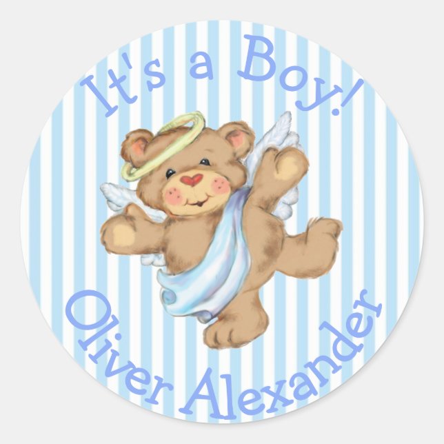 Adesivo É um Urso de Pelúcia Anjo Personalizado Menino (Frente)
