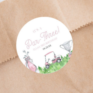 Adesivo É uma festa de aniversário de 3 anos de Golfe Rosa