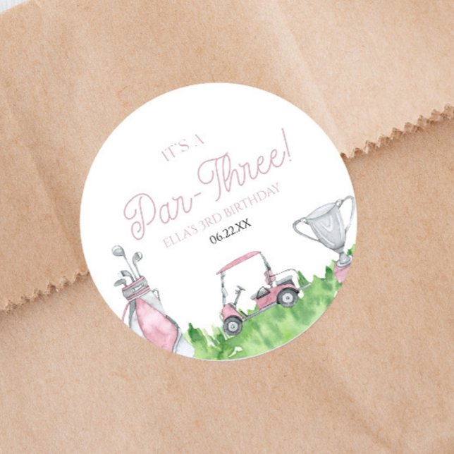 Adesivo É uma festa de aniversário de 3 anos de Golfe Rosa (Criador carregado)