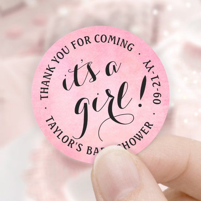 Adesivo É uma garota! Chá de fraldas de Aquarela Preto e R (Criador carregado)