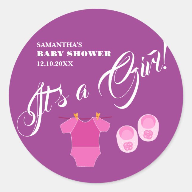 Adesivo É uma garota! Chá de fraldas Rosa Moderno. Guardan (Frente)