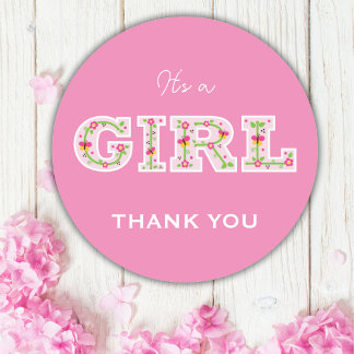 Adesivo é uma menina, flores e chá de fraldas de borboleta