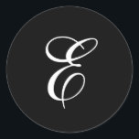 Adesivo E Vinhetas de monograma<br><div class="desc">Estes adesivos preto e branco apresentam um elegante monograma E cursivo. Excelente para favores de casamento,  etc!</div>