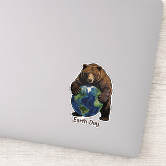 Adesivo Earth Day Bear Hugging Planet Design