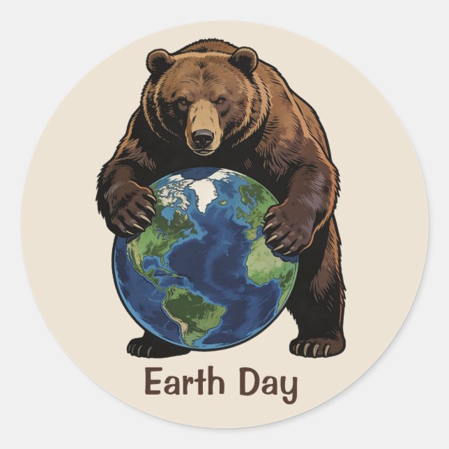 Adesivo Earth Day Bear Hugging Planet Design (Frente)