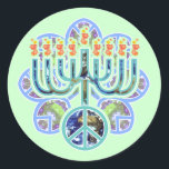 Adesivo Earth Peace Menorah Stickers<br><div class="desc">Menorah com símbolo de paz em padrão terrestre. Design Chanukah.</div>