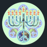 Adesivo Earth Peace Menorah Stickers<br><div class="desc">Menorah com símbolo de paz em padrão terrestre. Design Chanukah.</div>