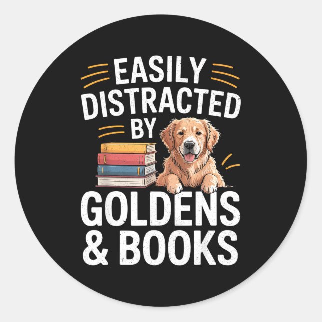 Adesivo Easily Distracted By Goldens &amp; Books - Golden  (Frente)