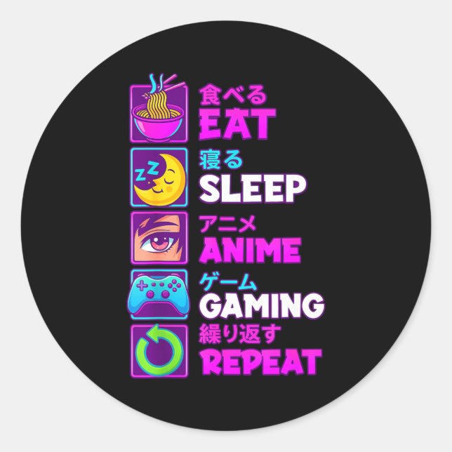 Adesivo Eat Sleep Anime Gaming Repeat Kawaii Otaku Anime M (Frente)