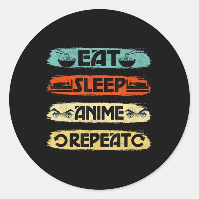 Adesivo Eat Sleep Anime Repeat Ramen Kawaii Japanese Manga (Frente)